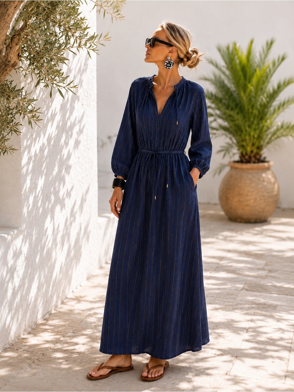 Tommy Bahama NEW Metallic Striped Maxi Dress XS
